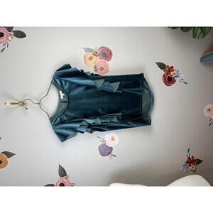 On the Road Teal Velvet Ruffle Front Short Sleeve Crew Top - Size - Small